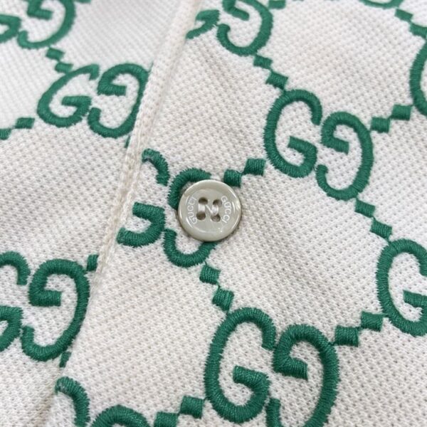 GUCCI GG STRETCH COTTON POLO IN OFF-WHITE AND GREEN – GGS007 - Image 3