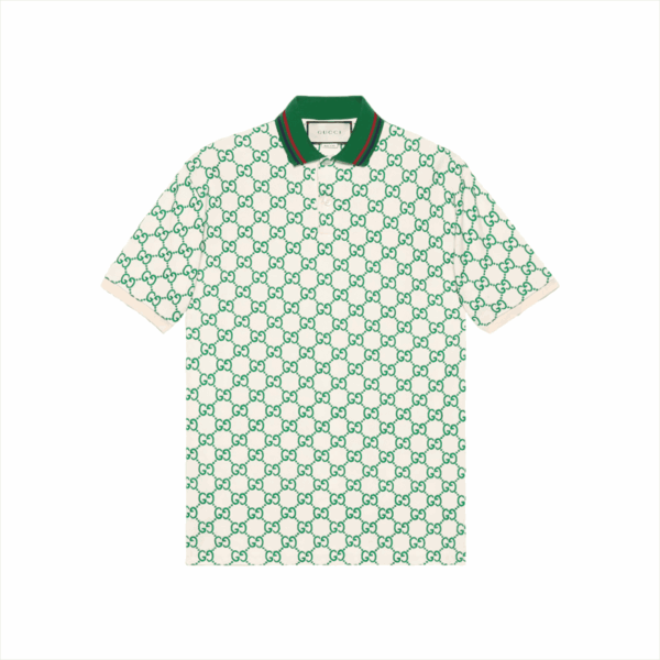 GUCCI GG STRETCH COTTON POLO IN OFF-WHITE AND GREEN – GGS007